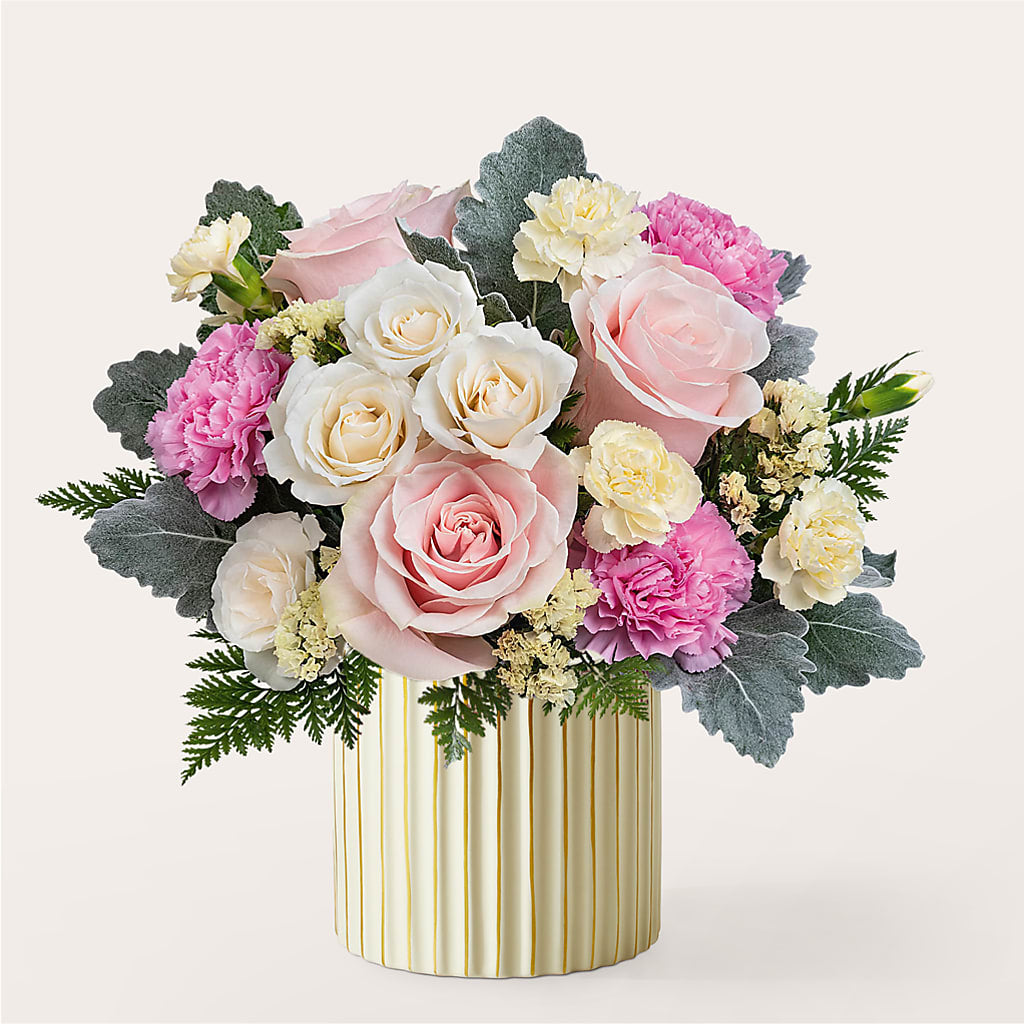 Blissful Moments Bouquet with Ivory Vase – Luxesse Roses, Herriman UT