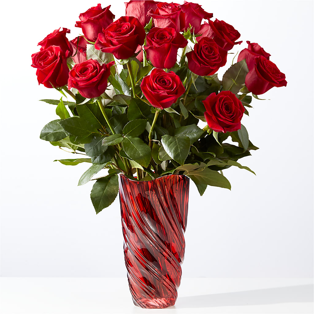 Classic Love Red Rose Bouquet with Luxe Swirl Vase – Luxesse Roses, Herriman UT
