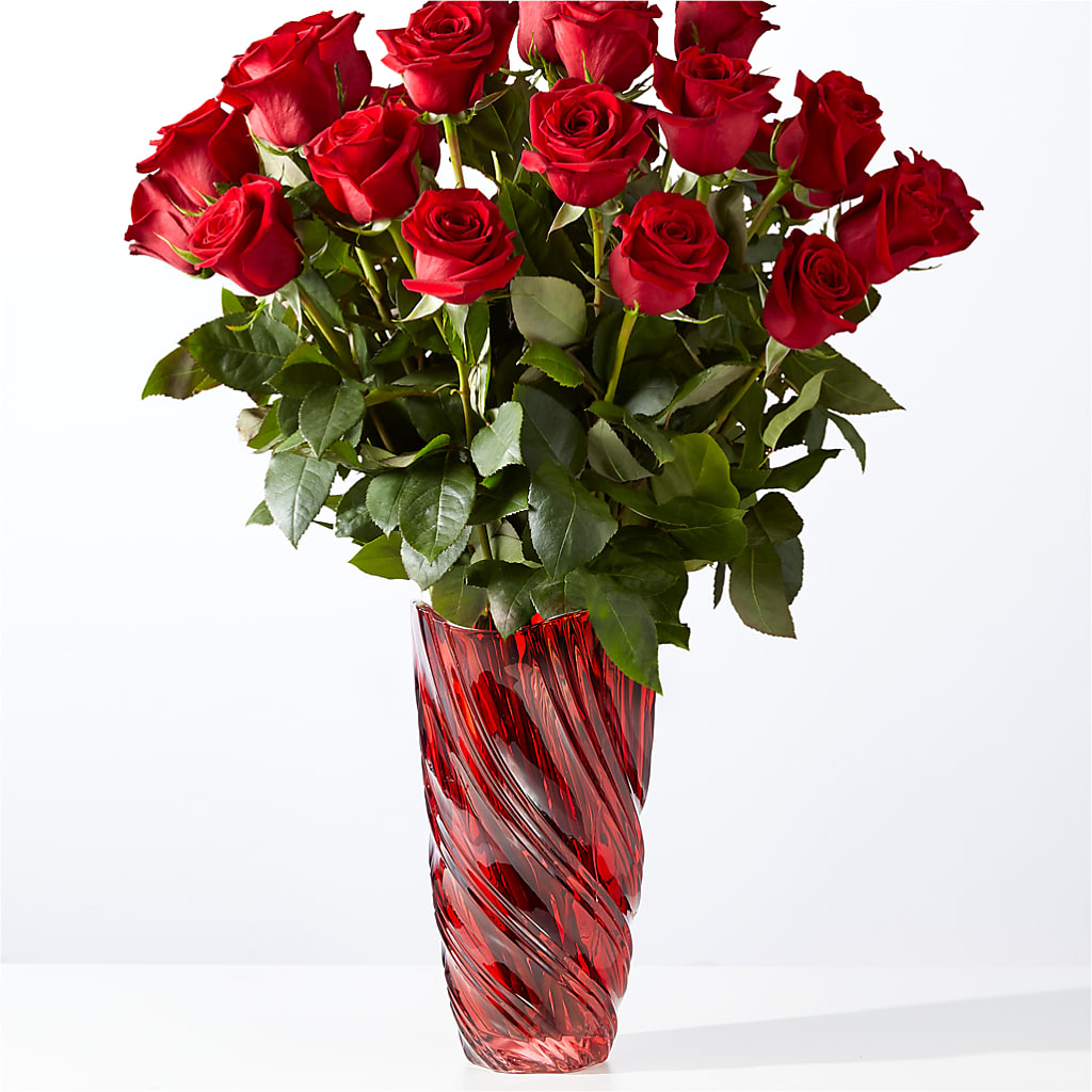 Classic Love Red Rose Bouquet with Luxe Swirl Vase – Luxesse Roses, Herriman UT