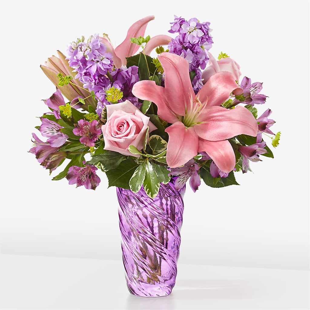 Precious Petals Bouquet with Luxe Swirl Vase – Luxesse Roses, Herriman UT