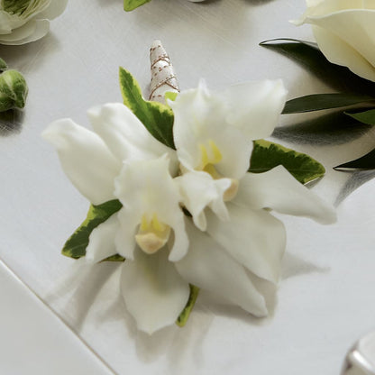 White Mini Cymbidium Boutonniere –  Luxesse Roses, Herriman UT